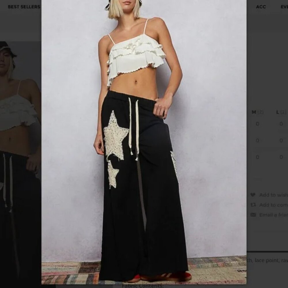 POL Wide Leg Star Patch Lace Point Pants NEW Size Large